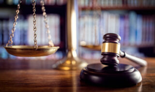 Gavel, scales of justice and law books