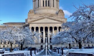 Washington State Capitol with snow
