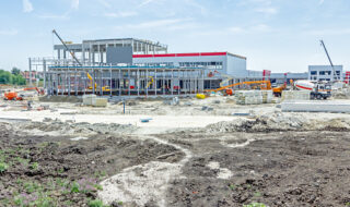 View on construction site, unfinished modern edifice