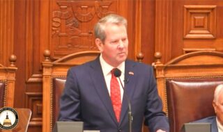 Screenshot of Georgia Governor Brian Kemp delivering the State of the State Address on January 16, 2025
